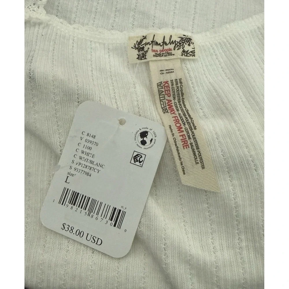 Free People Only You Tank Top Size Large NEW $38 White Sheer Ribbed Cotton